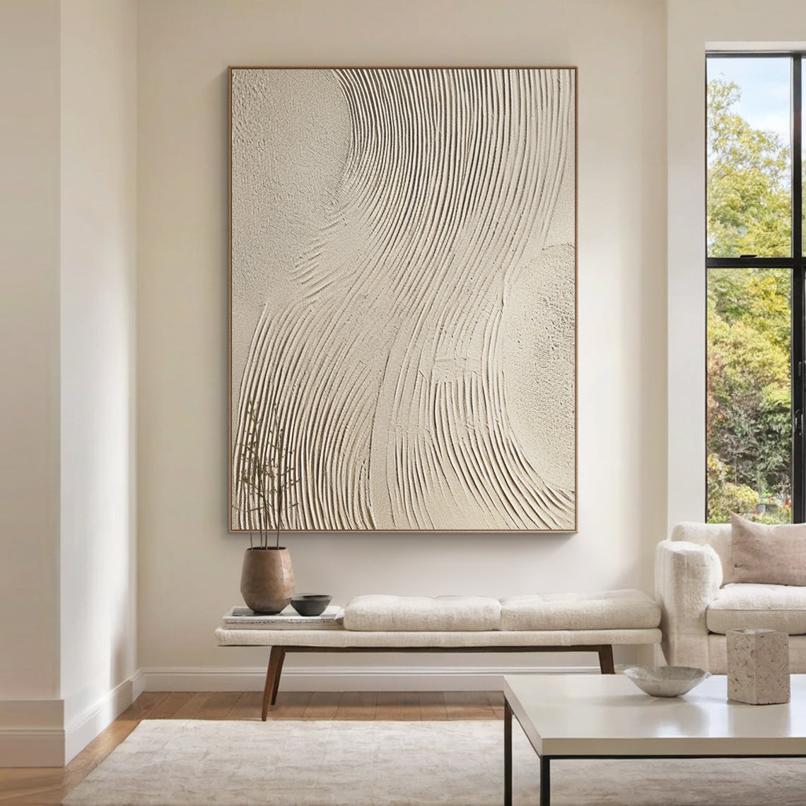 Swirling Impasto Canvas-Cream & Linen Tones-AURA044