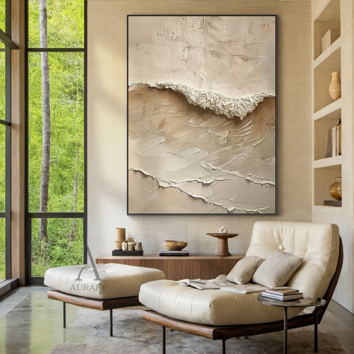 Beige Minimalist Sea Texture Wall Art - AURA677