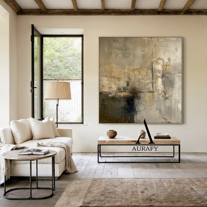Wabi Sabi Gray Abstract Plaster Textured Art with Rough Crackled Layered Tactile Surfaces AURA558