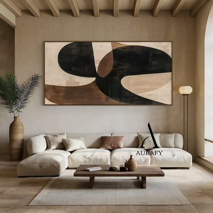 Wabi Sabi Beige Brown Hand-Painted Art Organic Curves Brushstroke Texture Tactile Wall Decor AURA575