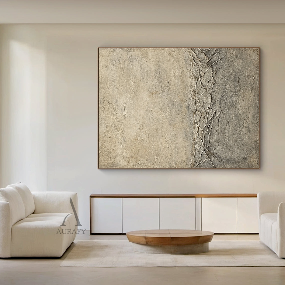 General Abstract Beige Wabi-Sabi Vintage Art with Cracked Distressed Plaster-like Tactile Texture AURA426