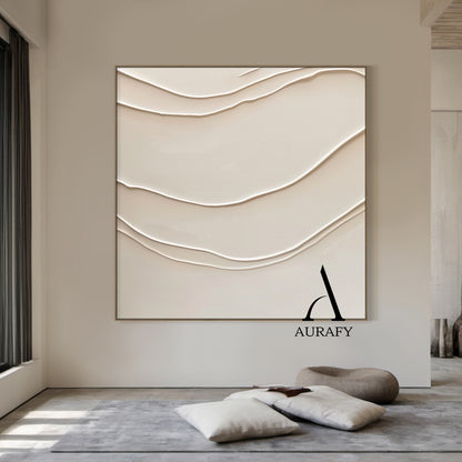 Minimalist Beige Plaster Textured Wall Art Wabi-Sabi Sculpted Knife Stroke Japandi Tactile Canvas Home Decor AURA544