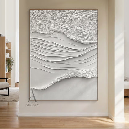 White Sea Textured Artwork High-Relief Plaster Tactile Surface Sculpted Lines Modern Organic AURA443