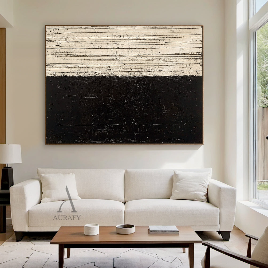 Beige & Black Textured Abstract Wall Art - AURA813
