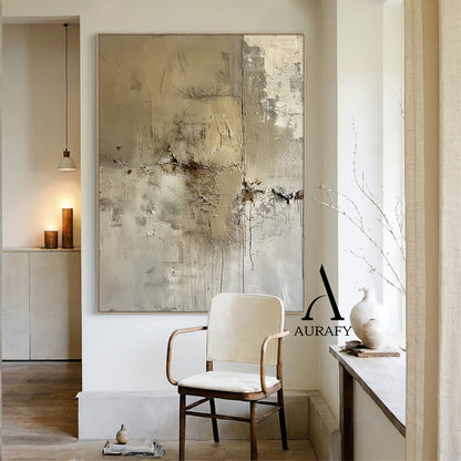 Wabi Sabi Abstract Art Plaster Textured Brown Beige High-Relief Tactile Canvas Drip Effects Modern Organic AURA556