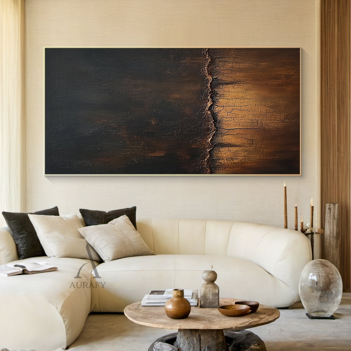 Neutral Beige & Brown Geometric Abstract Wall Art | Wabi Sabi Japandi Textured Canvas | AURA804