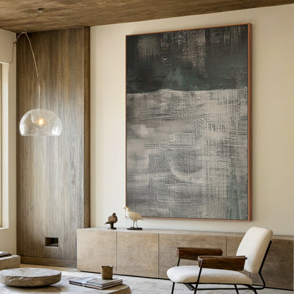 Wabi Sabi Black Gray Abstract Art Tactile Impasto Texture Interwoven Lines Irregular Scratches AURA578