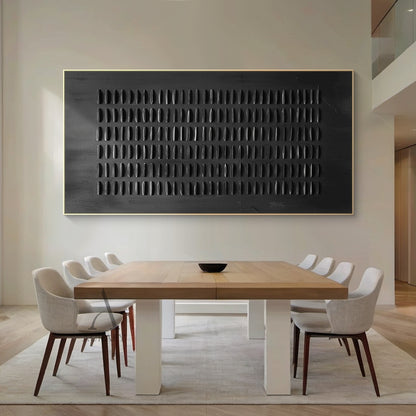 Black Minimalist Abstract Art Embossed Lines Tactile Subtle Worn Surface Monochromatic Piece AURA602
