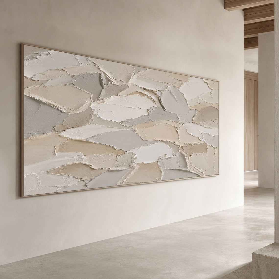 3D Textured Beige Plaster Painting Wabi-Sabi Japandi Knife Stroke Sculpted Canvas Tactile Minimalist Wall Art AURA761