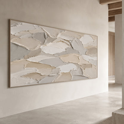 3D Textured Beige Plaster Painting Wabi-Sabi Japandi Knife Stroke Sculpted Canvas Tactile Minimalist Wall Art AURA761