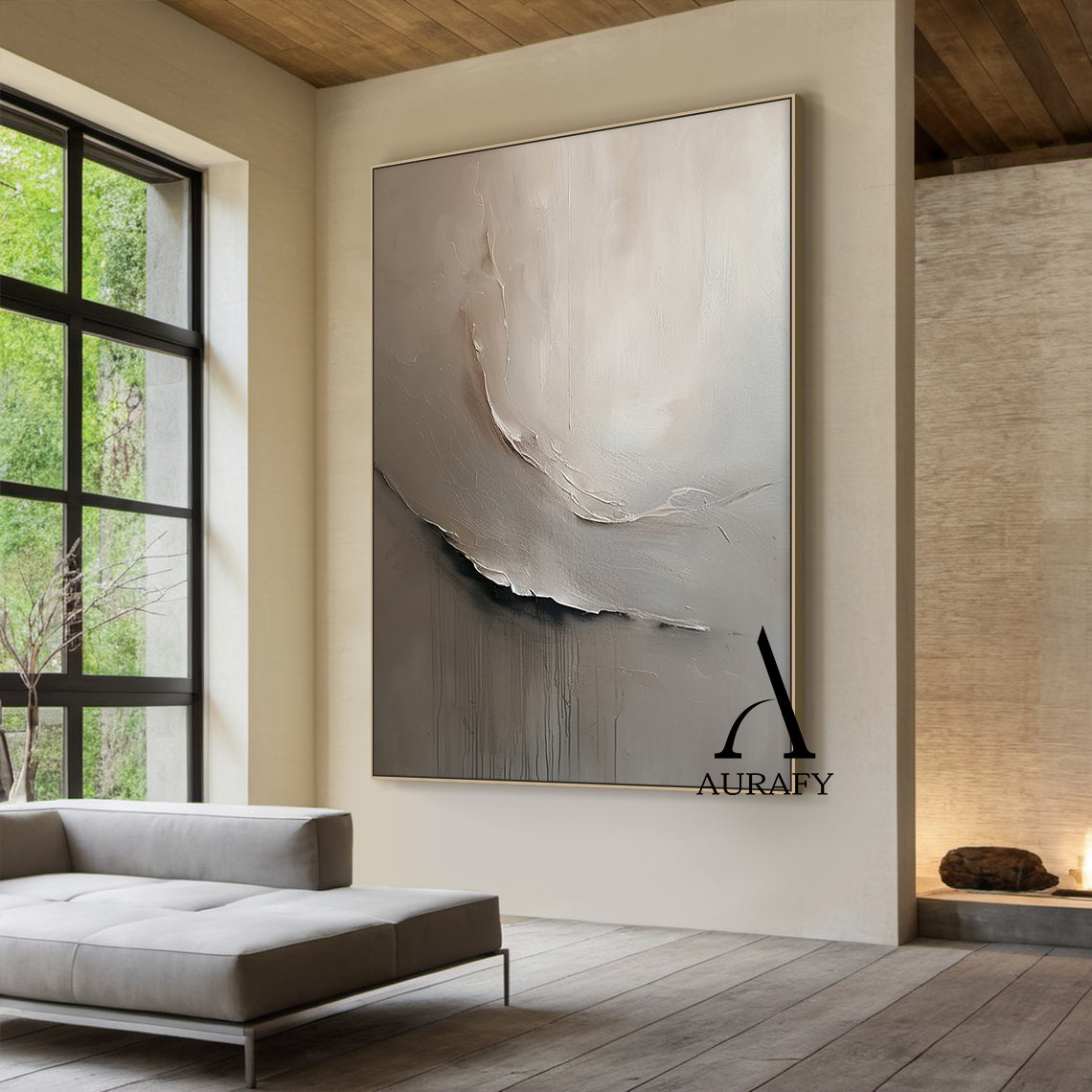 Minimalist Wall Art Gray Brown Tactile High-Relief Plaster Textured Modern Organic Canvas AURA545