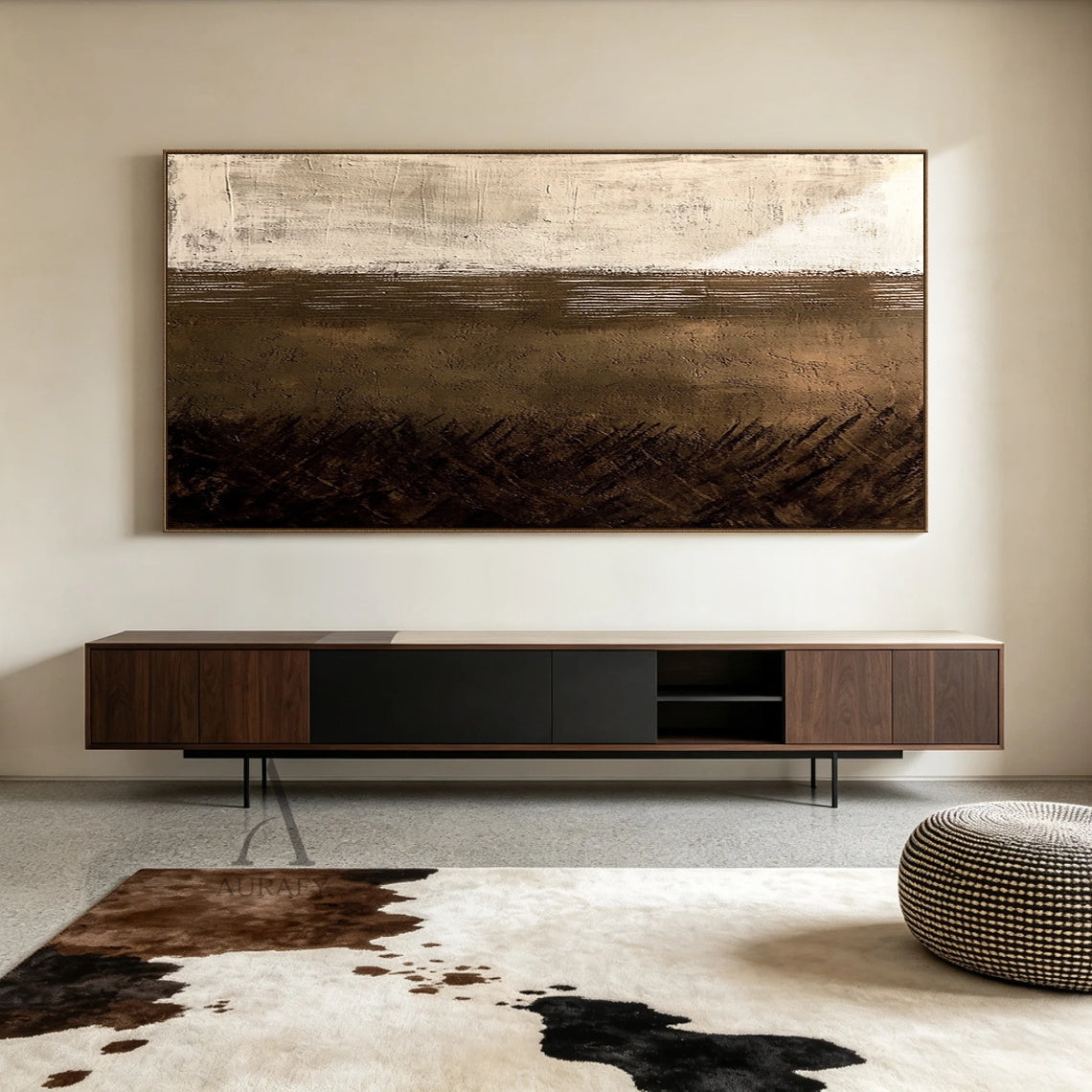 Dusk Horizon, Brown Beige Wabi Sabi Textured Painting AURA869