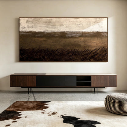 Dusk Horizon, Brown Beige Wabi Sabi Textured Painting AURA869