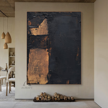 Dark Strata, Black and Brown Textured Abstract Wall Art AURA878