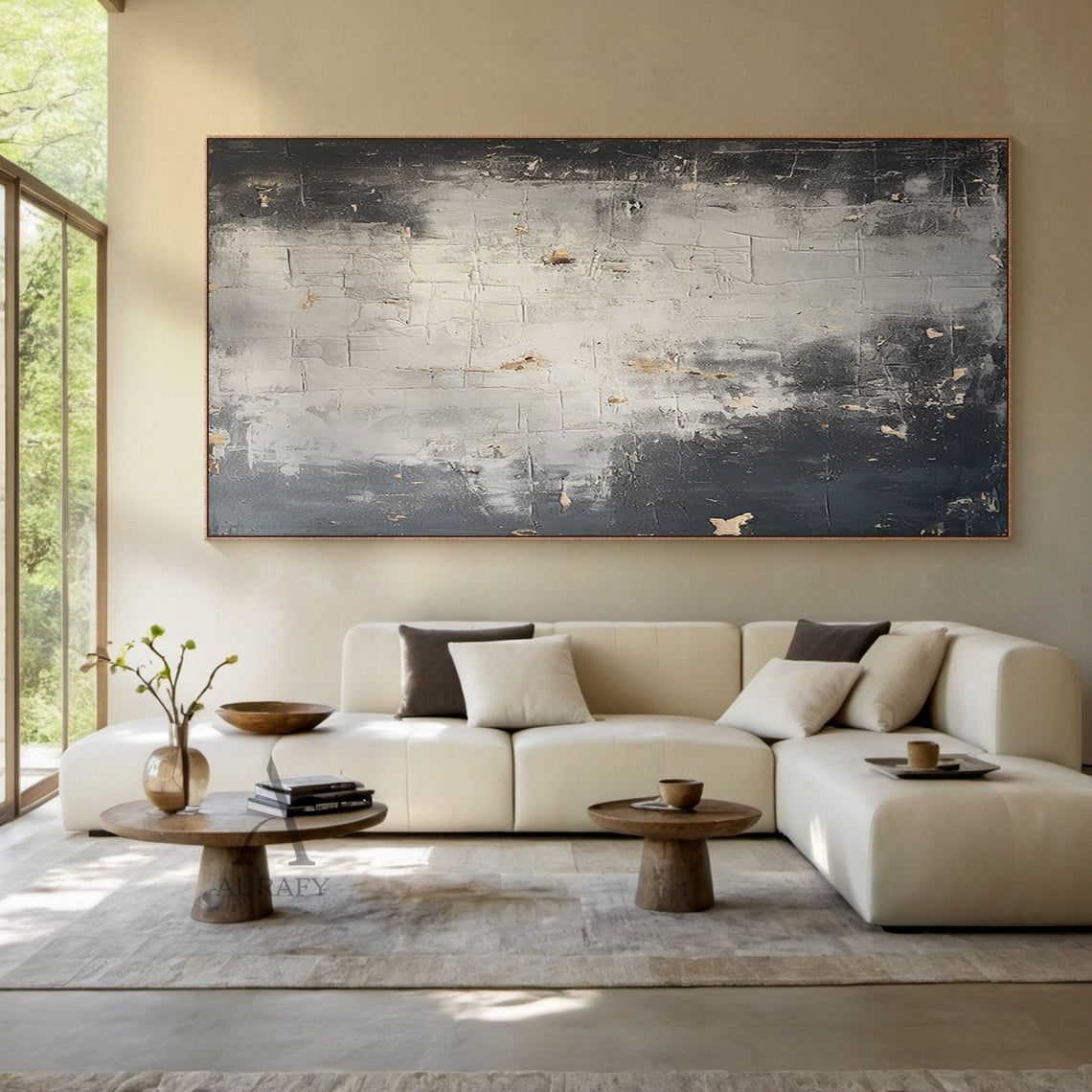 Black, Grey & Off-White Weathered Abstract Wall Art - AURA820