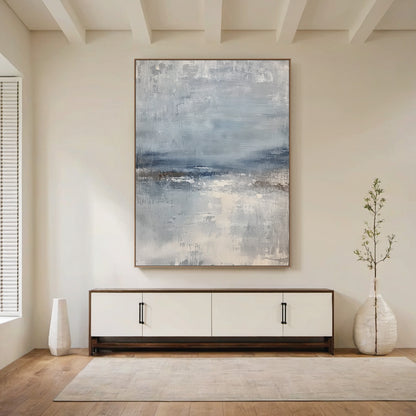 Abstract Seascape Texture Painting-Misty Blue & Taupe Canvas-AURA034