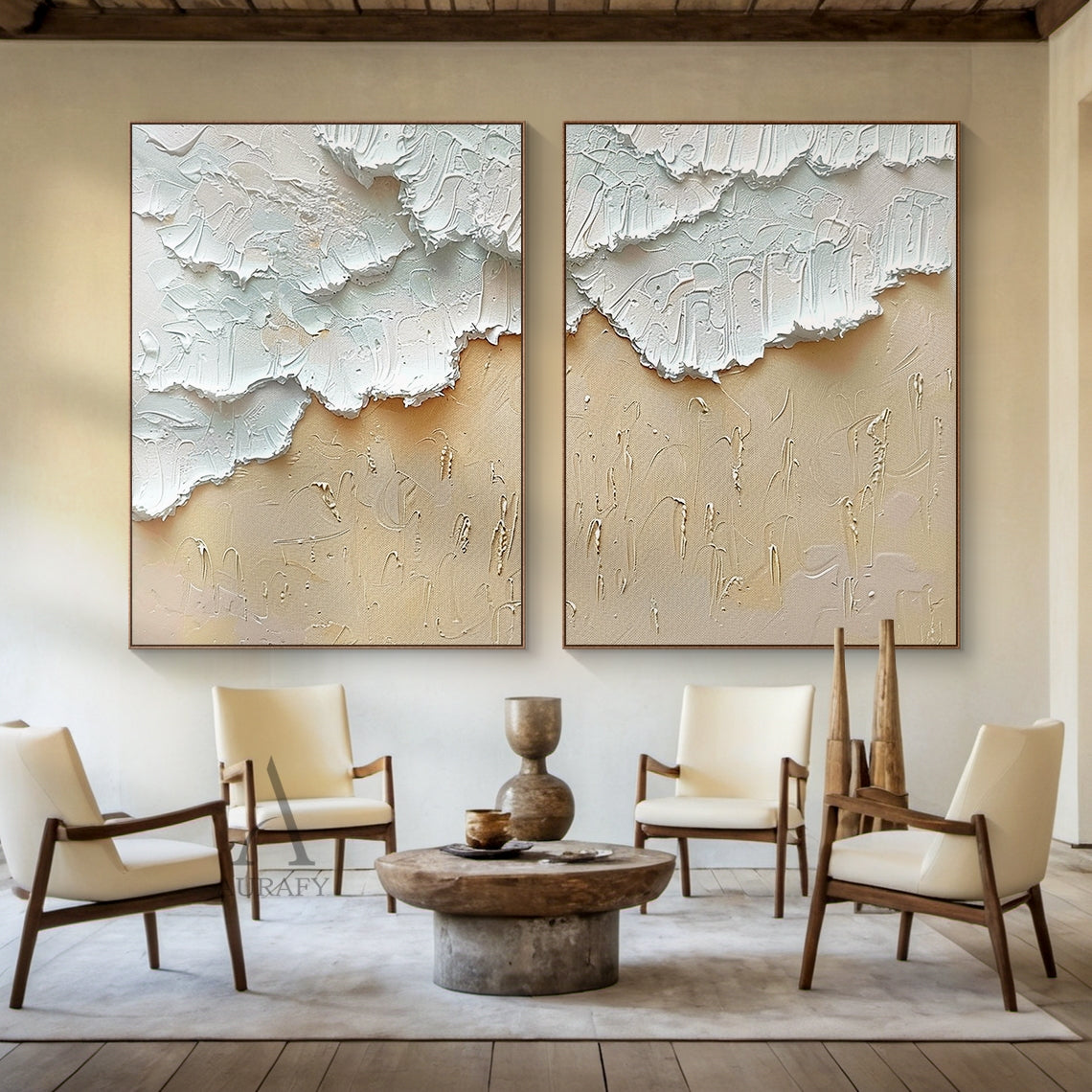 Minimalist White Wave Wall Art Set of 2 - AURA675