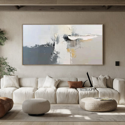 Minimalist Gray White Wall Art Wabi-Sabi Knife Stroke Plaster Textured Japandi Abstract Handcrafted Home Decor AURA543