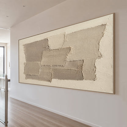 Beige Wabi-Sabi 3D Textured Painting Japandi Patchwork Plaster Sculpted Canvas Minimalist Neutral Tactile Wall Art AURA760