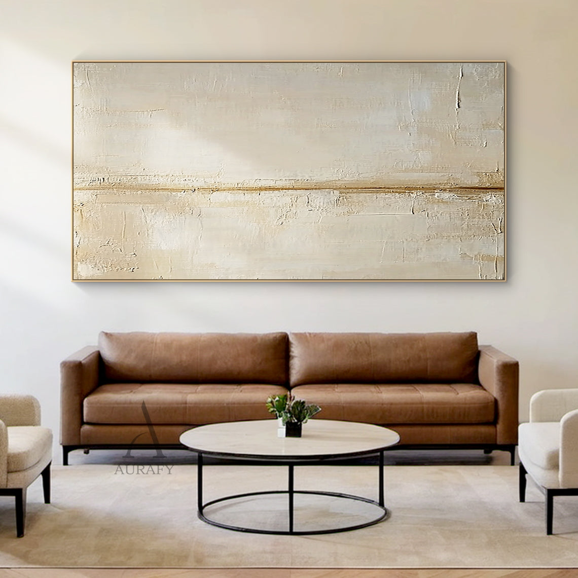 Neutral Beige Minimalist Textured Wall Art - AURA815
