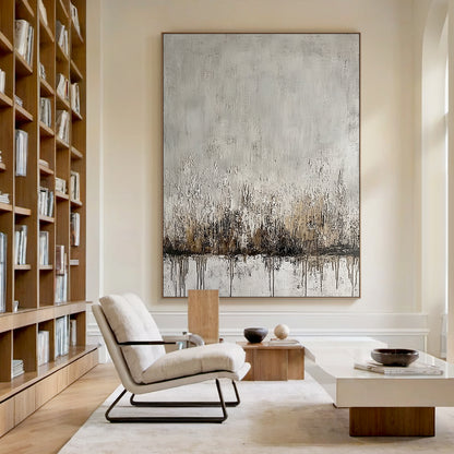 Wabi Sabi Gray Abstract Organic Textured Thick Impasto Scratched Drip Wall Art AURA587