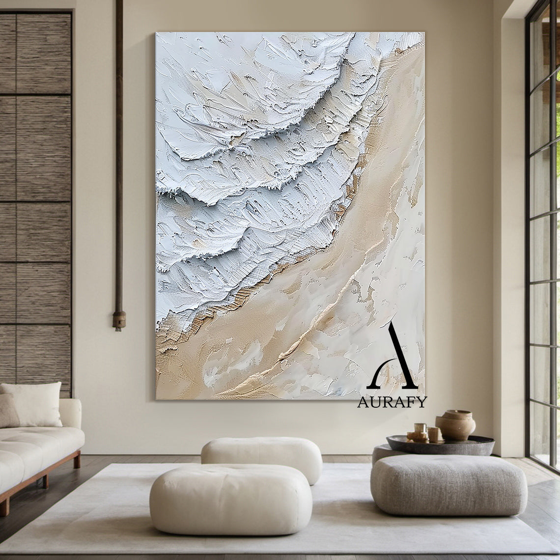 3D Textured Painting White Beige High-Relief Plaster Tactile Surface Minimalist Luxe Artwork AURA533