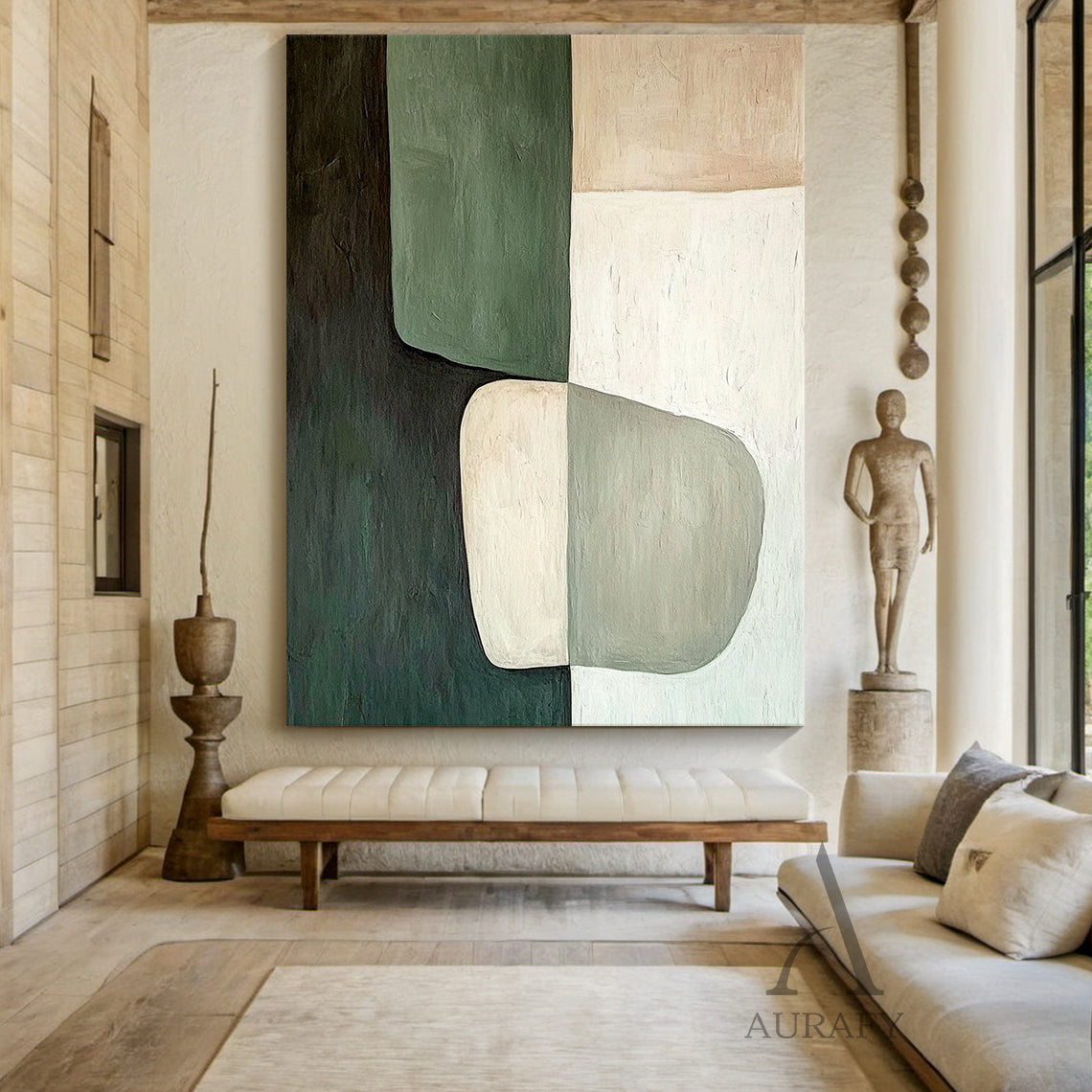 General Abstract Green Beige Wall Art for Home Decor AURA285
