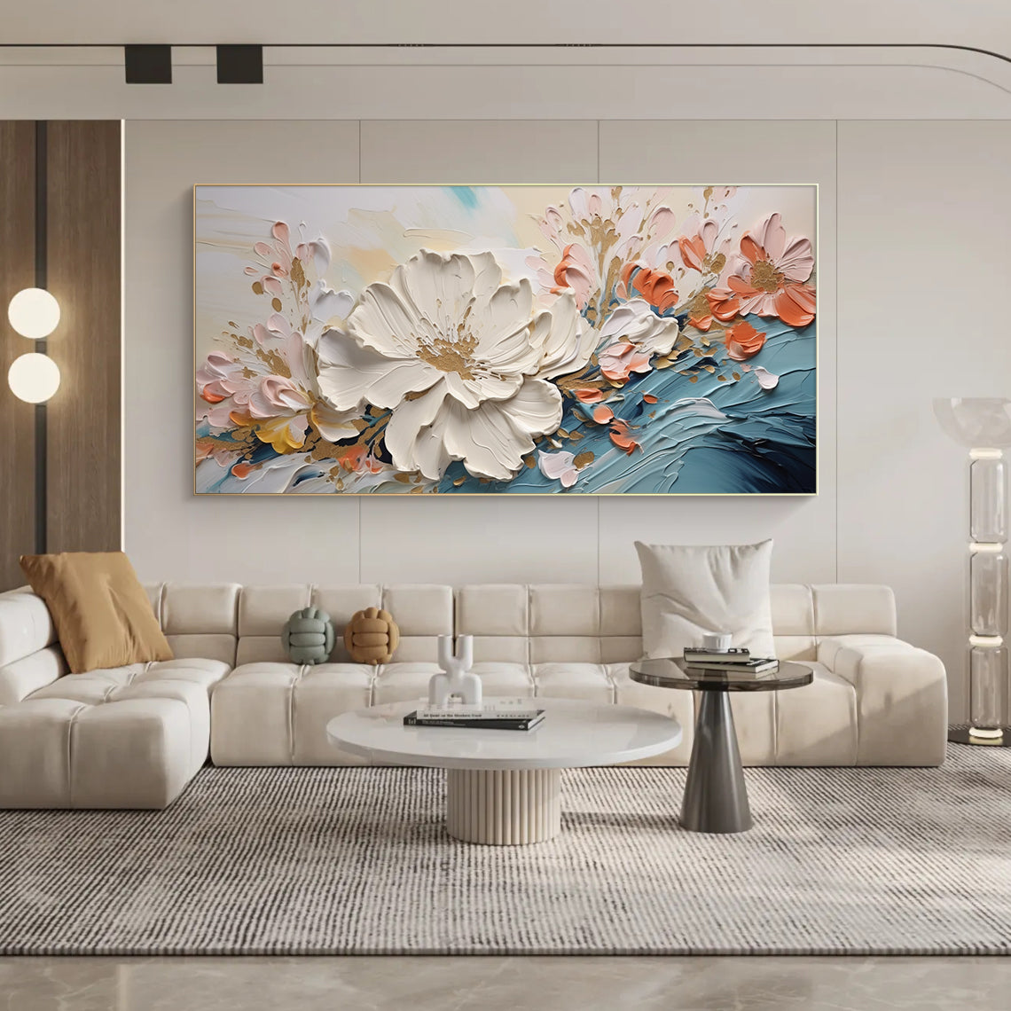 Petal Flow-Blue & Beige 3D Textured-AURA063