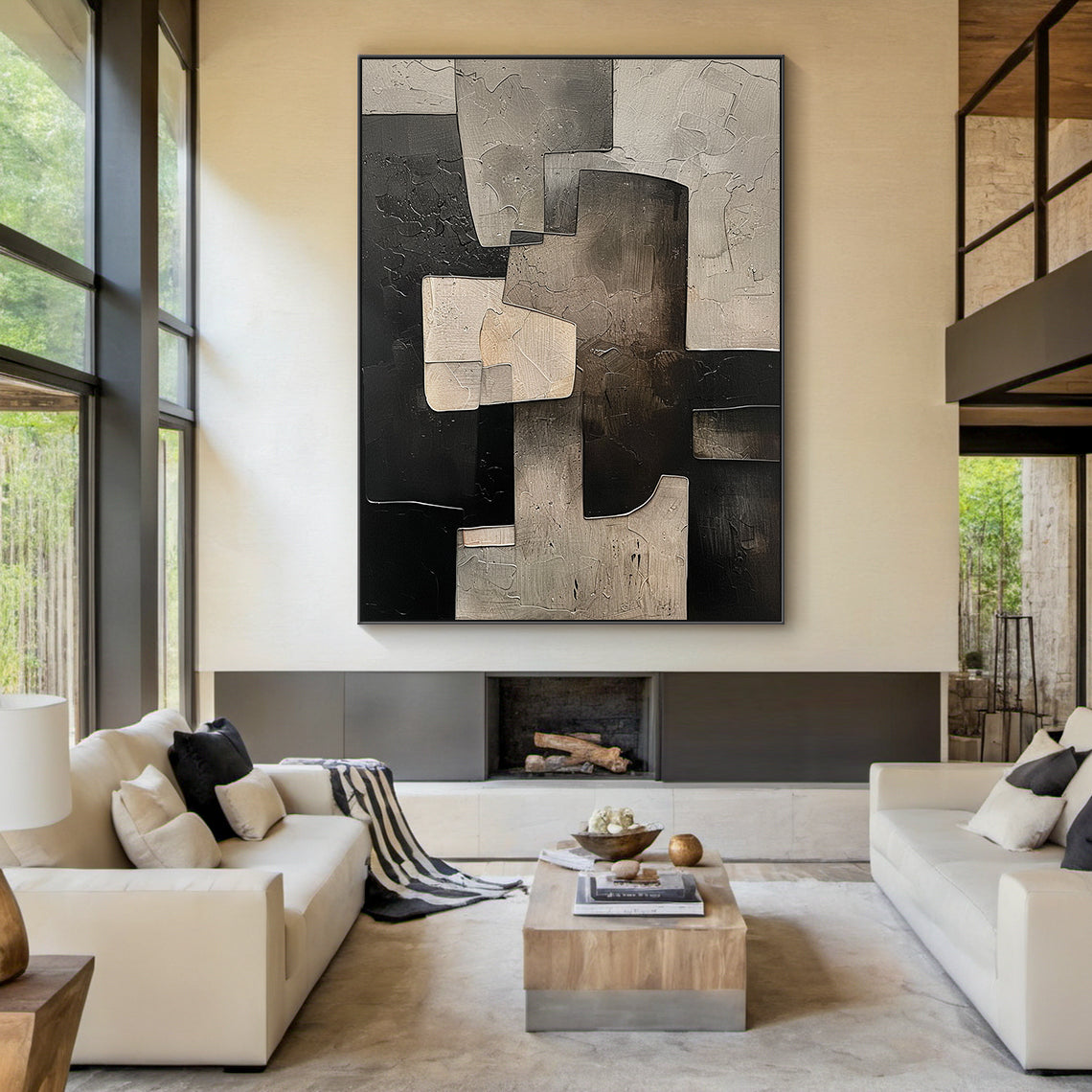 Silent Geometry-Black & Beige Spatial Field-AURA106