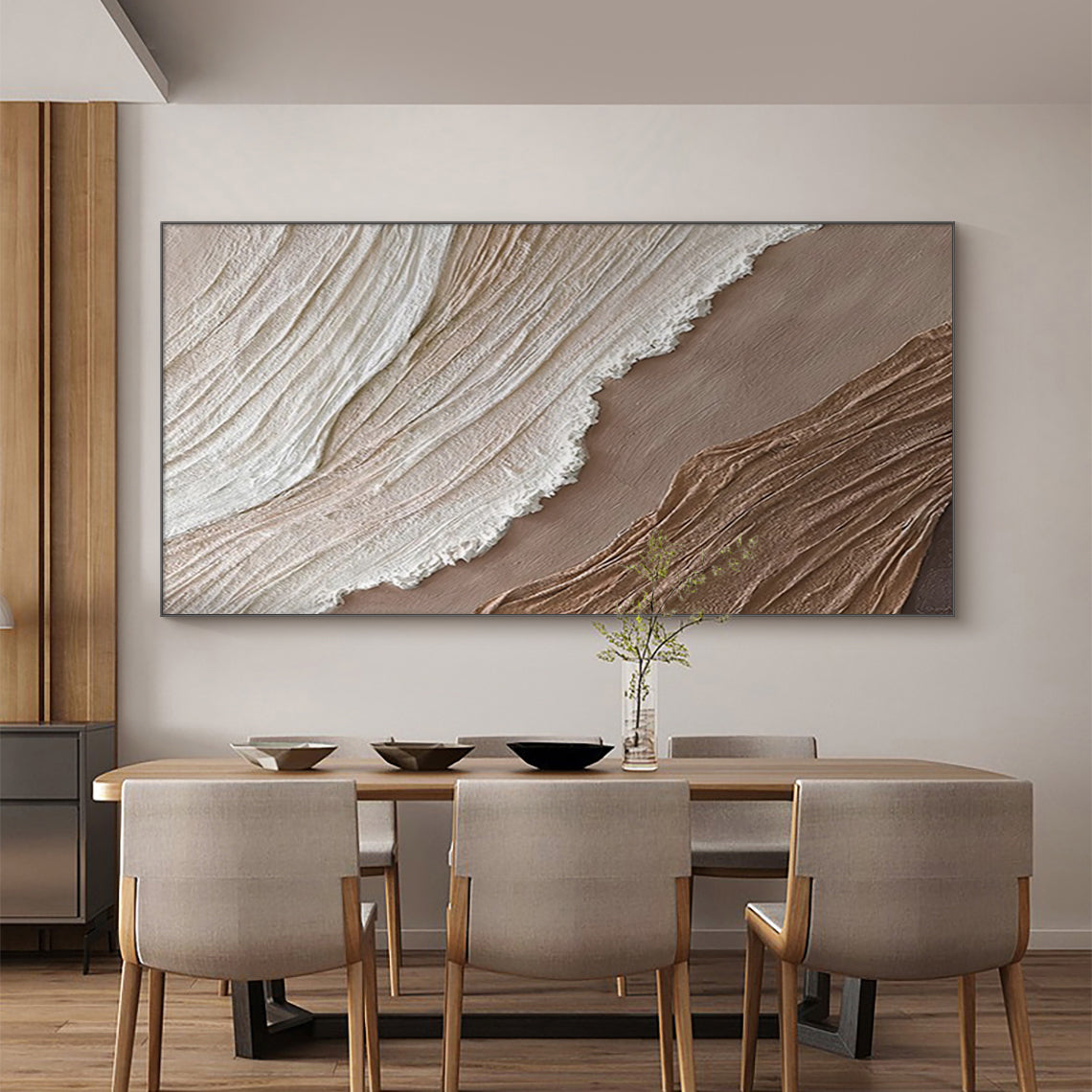 Minimalist Grid Texture Wall Art-Warm Beige Tones-AURA060