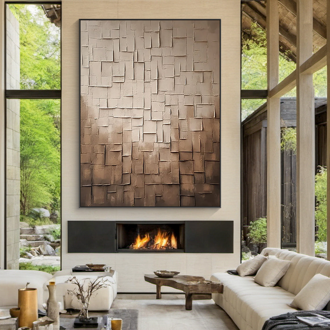 Wabi Sabi Beige Textured Abstract Wall Art Living Room Decor AURA075