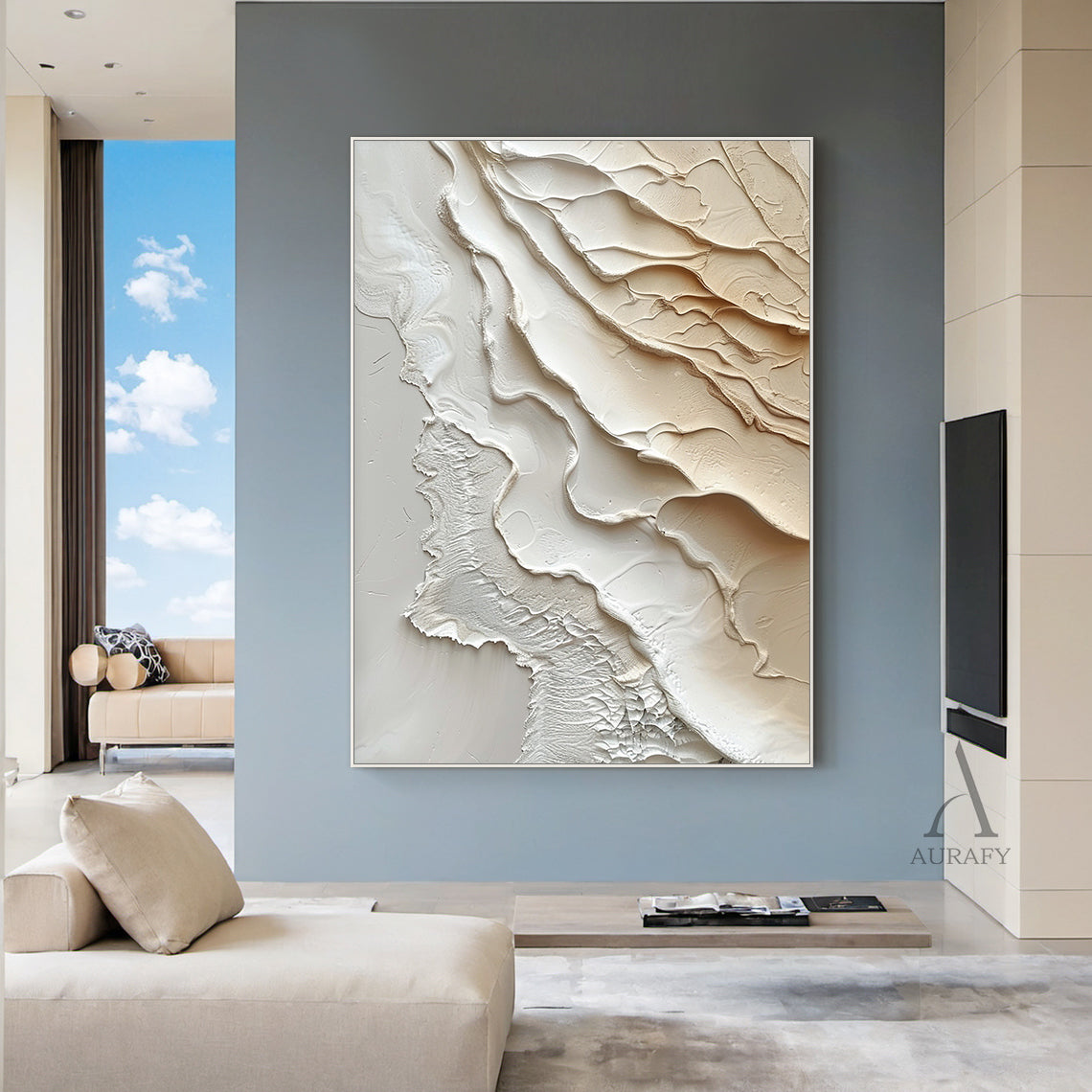 3D Textured Beige Brown Painting Modern Living Room Wall Decor AURA292