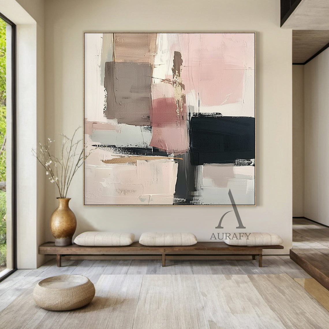 General Abstract Art Impasto Knife Strokes Pink Black Beige Tactile Luxe Modern Canvas AURA495