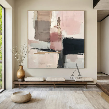 General Abstract Art Impasto Knife Strokes Pink Black Beige Tactile Luxe Modern Canvas AURA495