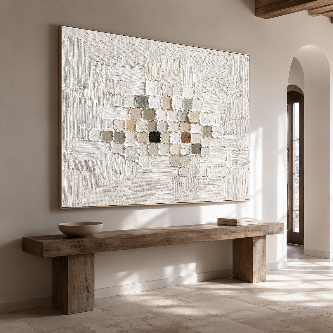 3D Textured White Plaster Painting Wabi-Sabi Japandi High Relief Mosaic Tactile Minimalist Luxe Wall Art AURA768