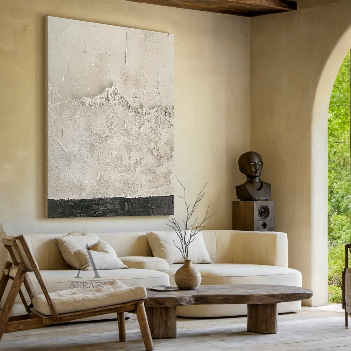 Beige Abstract High-Relief Knife Painted Textured Japandi Minimalist Tactile Sculpted Canvas Wall Art AURA799