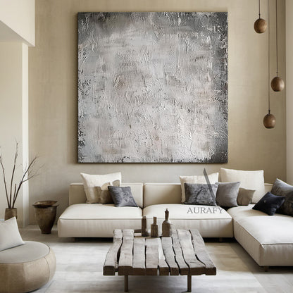 3D Textured Gray Abstract Painting Tactile Mottled Knife Strokes Modern Sculpted Canvas AURA479