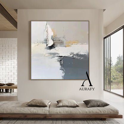Minimalist Gray White Wall Art Wabi-Sabi Knife Stroke Plaster Textured Japandi Abstract Handcrafted Home Decor AURA543