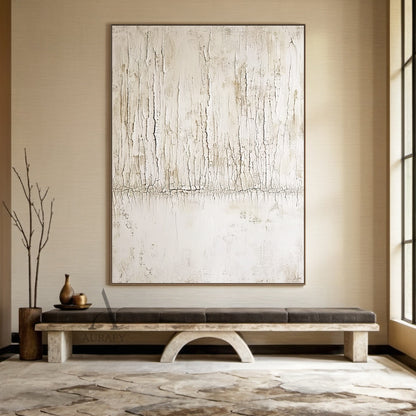 Beige Abstract Wabi-Sabi Wall Art Cracked Plaster Texture Tactile Surface Modern Organic AURA445