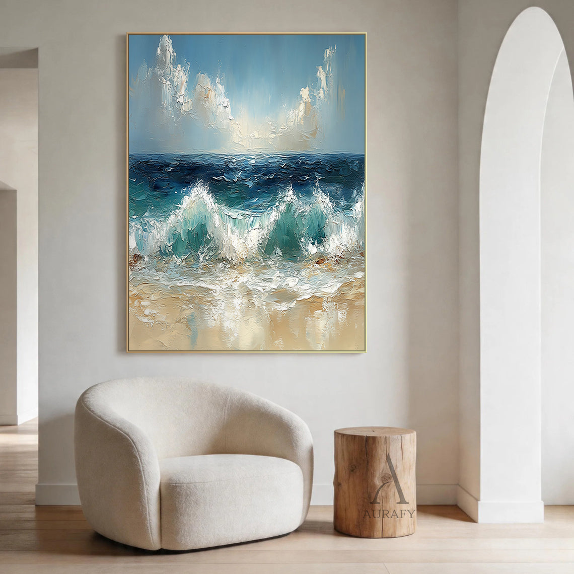 Unique 3D Textured Blue Beige Painting Modern Home Wall Decor AURA402