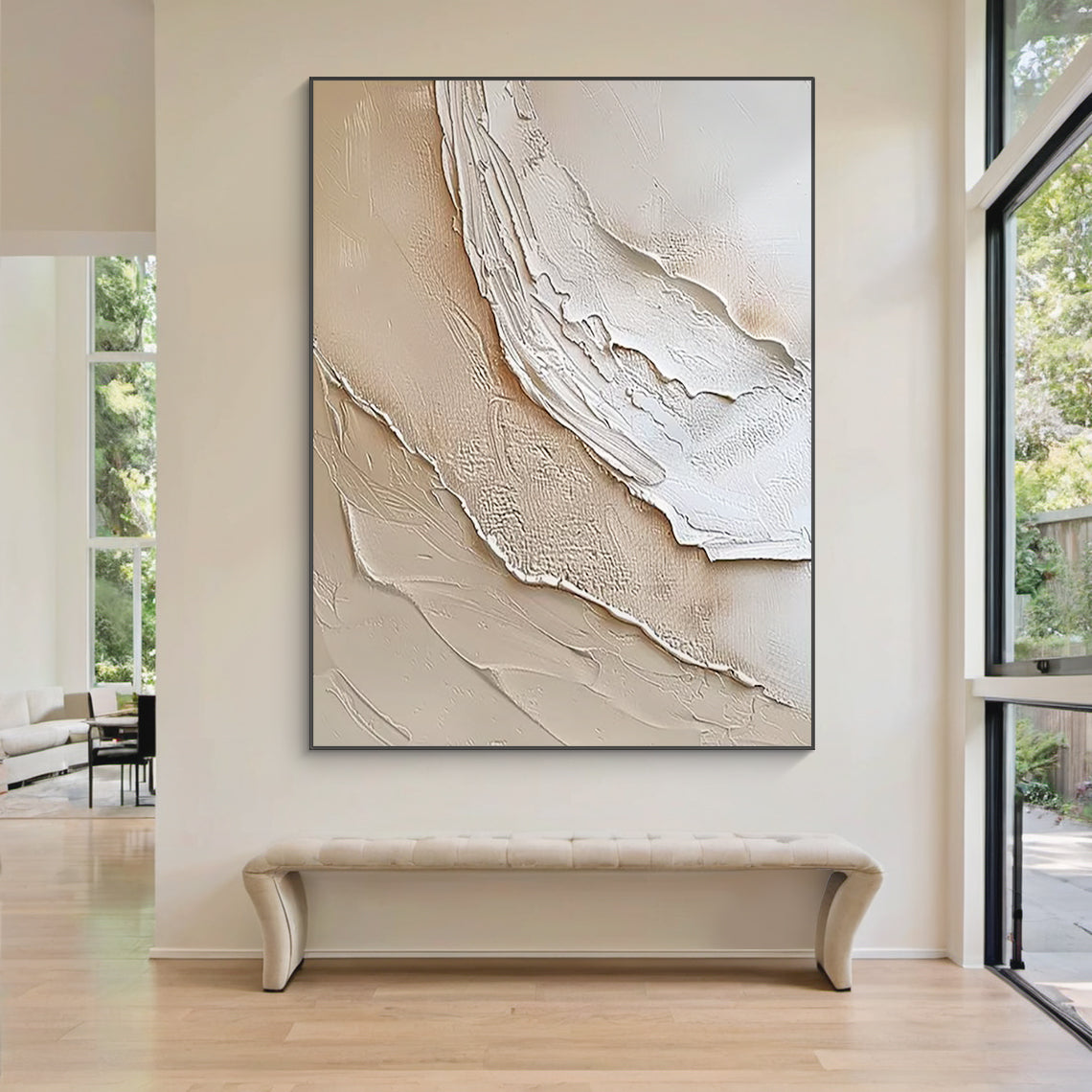 Organic Wave Texture Canvas – Cream & Taupe Tones – AURA007(Vertical)
