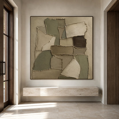Wabi-Sabi 3D Textured Brown Plaster Painting Japandi Neutral Geometric Collage Knife Sculpted Canvas Wall Art AURA772