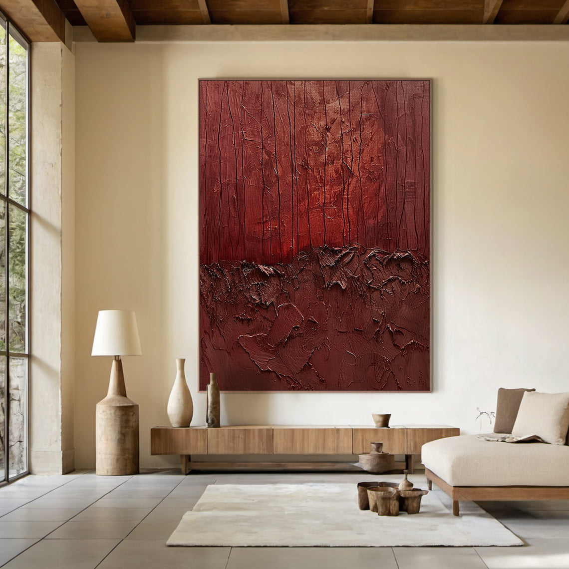 Wabi-Sabi Ember Strata wall art – Oxide Red & Burnt Umber – AURA029(Horizontal)