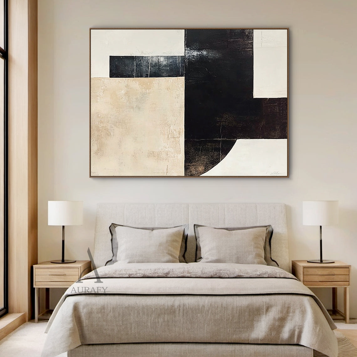 Beige & Black Minimalist Geometric Wall Art - AURA817
