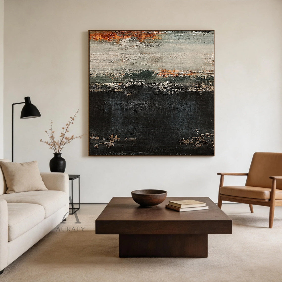 General Abstract Black Beige Canvas Wall Art for Modern Decor AURA412