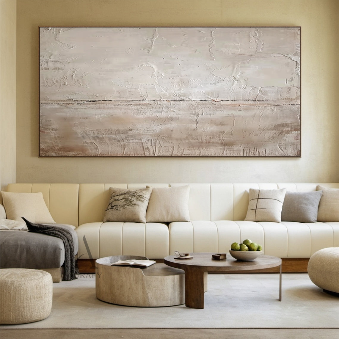 Beige Abstract Painting with Fine Fissures and Soft Tonal Layers - AURA821