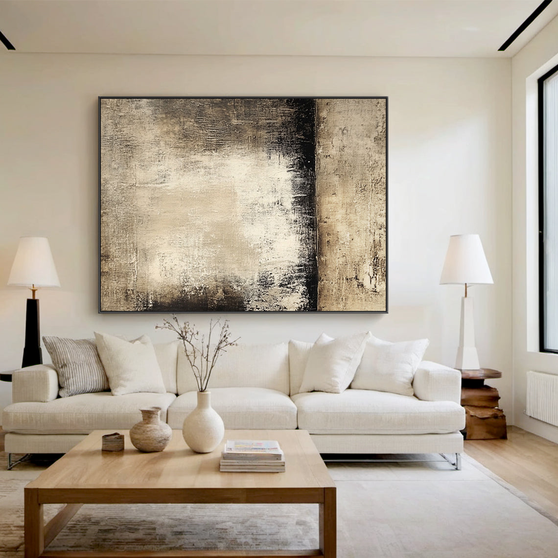Wabi Sabi Beige Abstract Art with Handcrafted Scratch Textures Mottled Fade Layered Applications AURA584