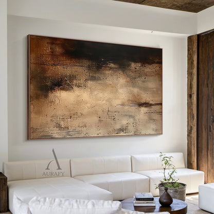 Rain Marks, Brown Drip and Patina Textured Painting AURA874