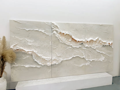 Beige 3D Textured Abstract Painting Triptych Living Room Wall Art AURA166