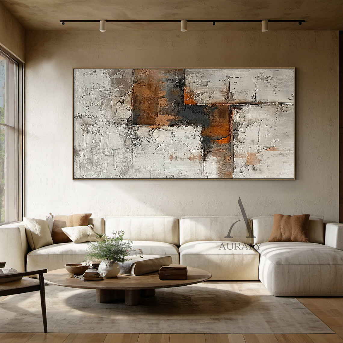 Abstract Brown Beige Art Thick Impasto Scraped Texture Wabi-Sabi Tactile Wall Decor AURA471